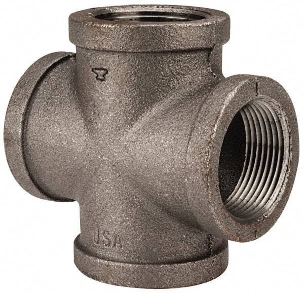 Made in USA - Size 1-1/4", Class 150, Malleable Iron Black Pipe Cross - 150 psi, Threaded End Connection - Benchmark Tooling