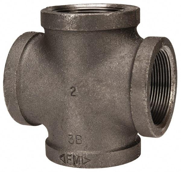 Made in USA - Size 2", Class 150, Malleable Iron Black Pipe Cross - 150 psi, Threaded End Connection - Benchmark Tooling