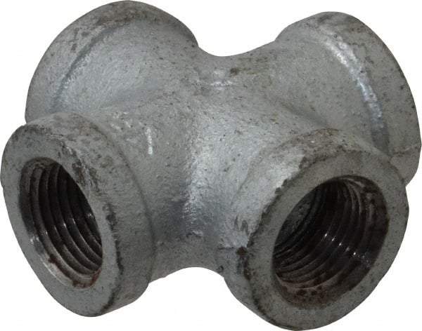 Made in USA - Class 150, 3/8" Galvanized Pipe Cross - Threaded, Malleable Iron - Benchmark Tooling