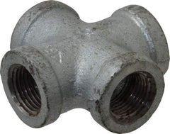 Made in USA - Class 150, 3/8" Galvanized Pipe Cross - Threaded, Malleable Iron - Benchmark Tooling