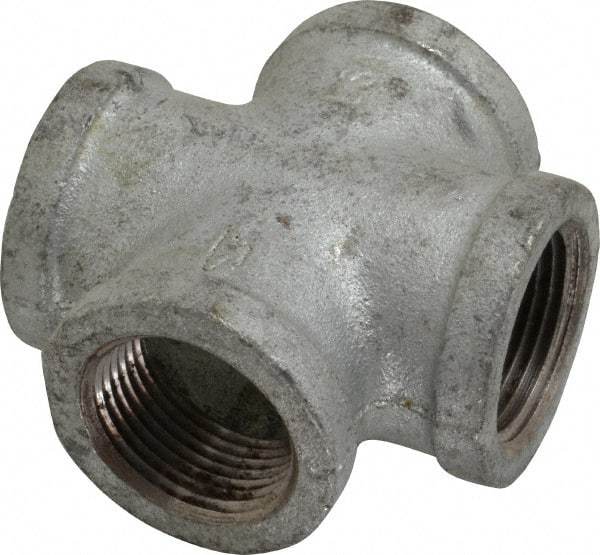 Made in USA - Class 150, 1" Galvanized Pipe Cross - Threaded, Malleable Iron - Benchmark Tooling