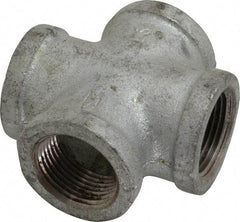 Made in USA - Class 150, 1" Galvanized Pipe Cross - Threaded, Malleable Iron - Benchmark Tooling