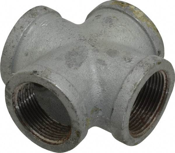Made in USA - Class 150, 1-1/4" Galvanized Pipe Cross - Threaded, Malleable Iron - Benchmark Tooling