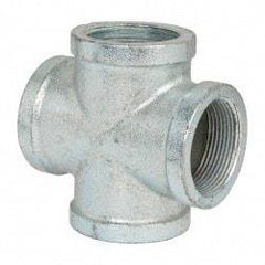 Made in USA - Class 150, 1-1/2" Galvanized Pipe Cross - Threaded, Malleable Iron - Benchmark Tooling