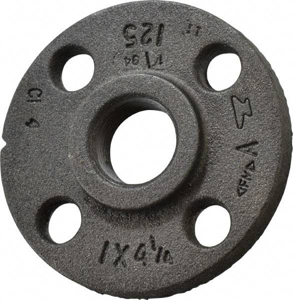 Made in USA - 1" Pipe, 4-1/4" OD, 11/16" Hub Length, Iron Threaded Pipe Flange - 1-15/16" Across Bolt Hole Centers, 3/4" Bolt Hole, 175 psi, Class 125 - Benchmark Tooling