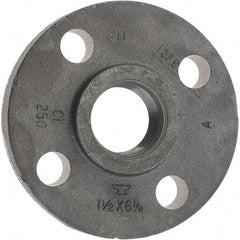 Made in USA - 1-1/2" Pipe, 6-1/8" OD, 1-1/8" Hub Length, Iron Threaded Pipe Flange - 2-3/4" Across Bolt Hole Centers, 3/4" Bolt Hole, 175 psi, Class 250 - Benchmark Tooling