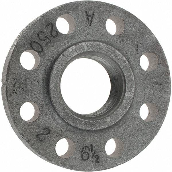 Made in USA - 2" Pipe, 6-1/2" OD, 1-1/4" Hub Length, Iron Threaded Pipe Flange - 3-5/16" Across Bolt Hole Centers, 3/4" Bolt Hole, 175 psi, Class 250 - Benchmark Tooling