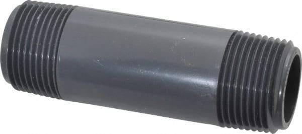 Value Collection - 1" Pipe, 4" Long PVC Threaded Plastic Pipe Nipple - Schedule 80, Gray - Benchmark Tooling