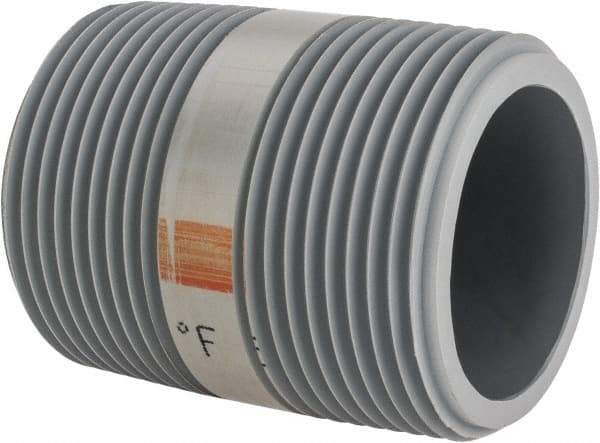 Value Collection - 1-1/4" Pipe, 2" Long CPVC Threaded Plastic Pipe Nipple - Schedule 80, Gray - Benchmark Tooling