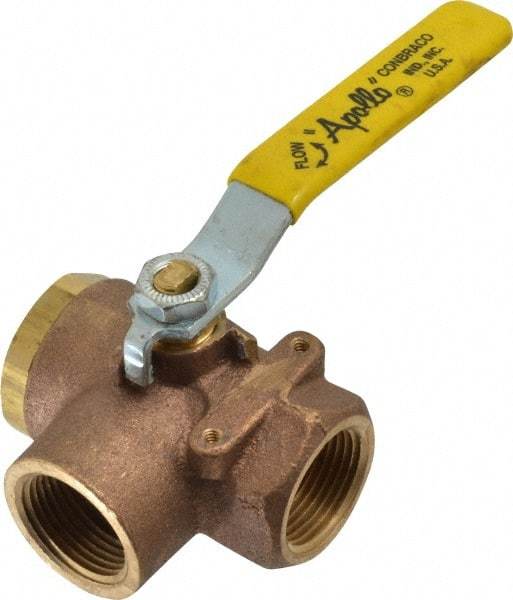Apollo - 1" Pipe, Large Port, Bronze Standard Ball Valve - Three Way, FNPT x FNPT x FNPT Ends, Lever Handle, 400 WOG - Benchmark Tooling