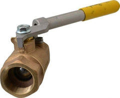 Apollo - 1-1/2" Pipe, Bronze Standard Ball Valve - 2 Piece, Inline - One Way Flow, FNPT x FNPT Ends, Deadman Lever (Spring Return to Close) Handle, 600 WOG, 150 WSP - Benchmark Tooling