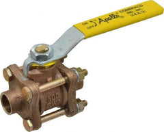 Apollo - 1/2" Pipe, Full Port, Bronze Standard Ball Valve - 3 Piece, Inline - One Way Flow, Soldered x Soldered Ends, Lever Handle, 600 WOG, 150 WSP - Benchmark Tooling