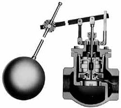 Made in USA - 1-1/2" Pipe, Bronze, Globe Pattern-Double Seat, Automatic Float Valve - 100 psi, NPTF End Connections - Benchmark Tooling