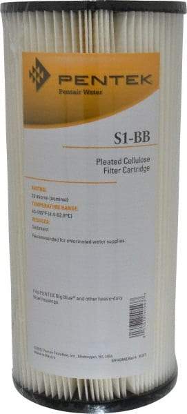 Pentair - 4-1/2" OD, 20µ, Resin Cellulose Pleated Cartridge Filter - 9-3/4" Long, Reduces Sediments - Benchmark Tooling