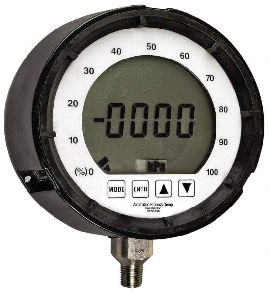 Made in USA - 4-1/2" Dial, 1/4 Thread, 0-9,999 Scale Range, Pressure Gauge - Lower Connection, Rear Flange Connection Mount, Accurate to 0.25% of Scale - Benchmark Tooling