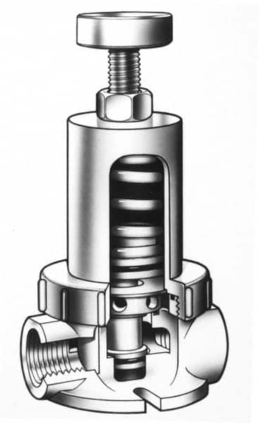 Simtech - 1/2" Pipe, NPTF End Connection, PVC Pressure Regulating Valve - EPDM Seal, 160 psi Inlet Pressure, 10 to 15 psi Working Pressure - Benchmark Tooling