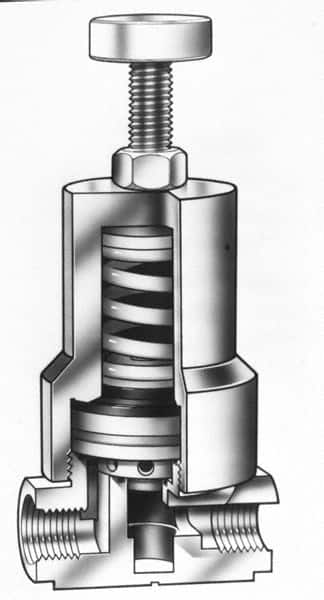 Simtech - 3/4" Pipe, NPTF End Connection, PVC Pressure Regulating Valve - EPDM Seal, 150 psi Inlet Pressure, 5 to 100 psi Working Pressure - Benchmark Tooling