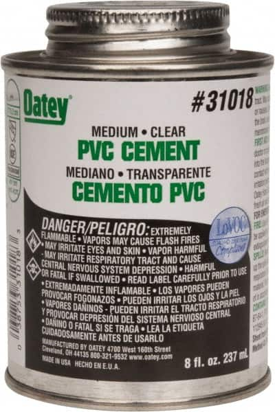 Oatey - 8 oz Medium Bodied Cement - Clear, Use with PVC up to 6" Diam - Benchmark Tooling