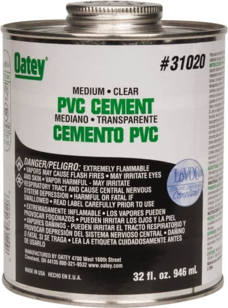 Oatey - 32 oz Medium Bodied Cement - Clear, Use with PVC up to 6" Diam - Benchmark Tooling