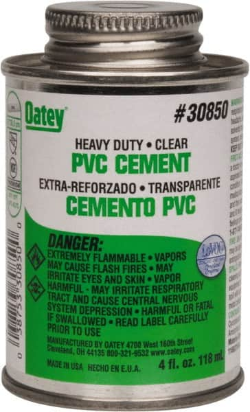 Oatey - 4 oz Heavy Duty Cement - Clear, Use with PVC up to 12" Diam - Benchmark Tooling