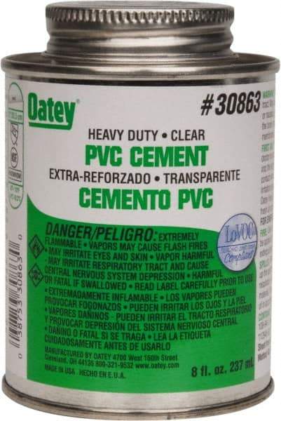 Oatey - 8 oz Heavy Duty Cement - Clear, Use with PVC up to 12" Diam - Benchmark Tooling