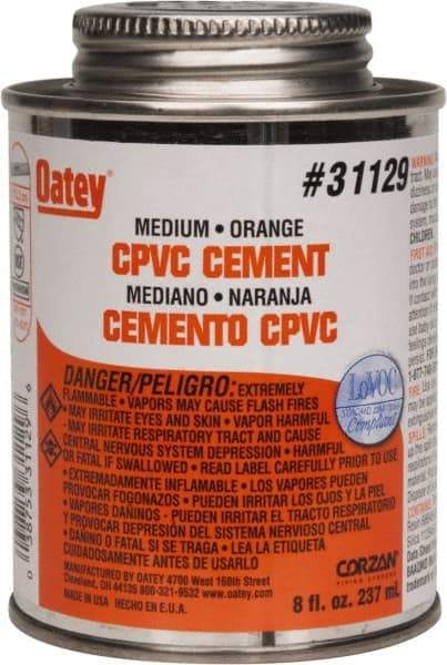 Oatey - 8 oz Medium Bodied Cement - Orange, Use with CPVC & CTS up to 6" Diam - Benchmark Tooling