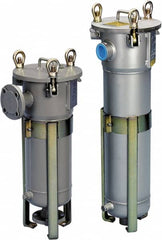 Parker - 2 Inch Pipe, FNPT End Connections, 10 Inch Long Cartridge, 53.13 Inch Long, Cartridge Filter Housing with Pressure Relief - 18 Cartridges, 90 Max GPM Flow Rate, 150 psi Max Working Pressure, 304L Grade - Benchmark Tooling