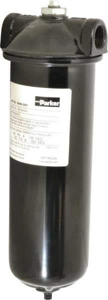 Parker - 3/4 Inch Pipe, FNPT End Connections, 10 Inch Long Cartridge, 12-7/8 Inch Long, Cartridge Filter Housing with Pressure Relief - 1 Cartridge, 5 Max GPM Flow Rate, 150 psi Max Working Pressure - Benchmark Tooling