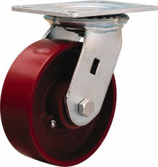 Hamilton - 6" Diam x 2" Wide x 7-1/2" OAH Top Plate Mount Swivel Caster - Cast Iron, 1,400 Lb Capacity, Precision Ball Bearing, 4-1/2 x 6-1/4" Plate - Benchmark Tooling