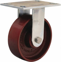 Hamilton - 6" Diam x 2" Wide x 7-1/2" OAH Top Plate Mount Rigid Caster - Cast Iron, 1,400 Lb Capacity, Precision Ball Bearing, 4-1/2 x 6-1/4" Plate - Benchmark Tooling