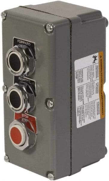 Schneider Electric - 3 Operator, Projecting Pushbutton Control Station - Forward, Reverse, Stop (Legend), Momentary Switch, 3NO/3NC Contact, NEMA 13, 3, 4 - Benchmark Tooling