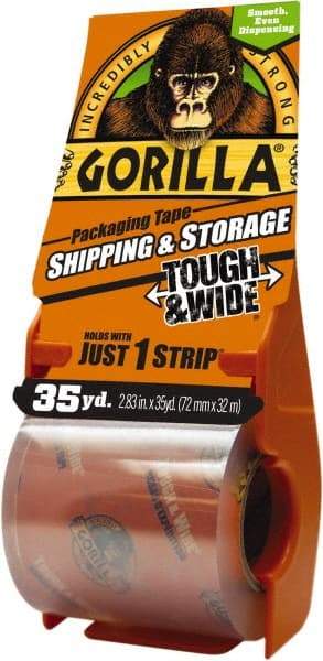 Gorilla Tape - 2-7/8" x 35 Yd Clear Acrylic Adhesive Packaging Tape - BOPP Film Backing, 3.4 mil Thick, 44 Lb Tensile Strength - Benchmark Tooling