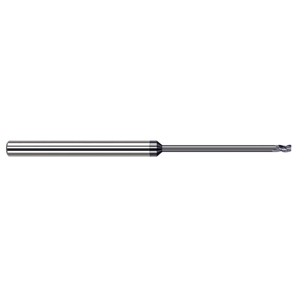 Corner Radius End Mill: 0.0394″ Dia, 0.0591″ LOC, 3 Flutes, Solid Carbide 37 ° Helix, AlTiN Coated, Corner Radius End