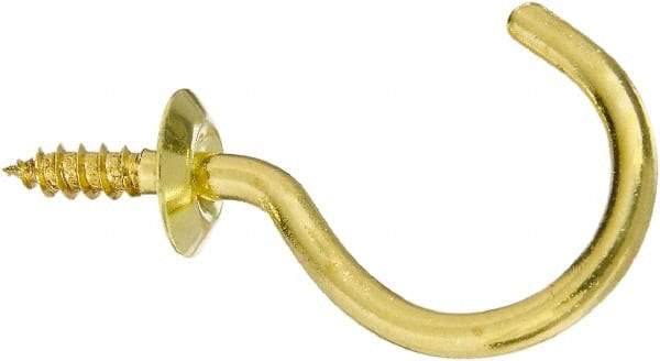 National Mfg. - 15 Lb Capacity, 1.51" Projection, Solid Brass All Purpose Hook - 0.44" Thread Length, 1-1/2" OAL, 0.15" Wire Diam - Benchmark Tooling