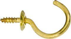 National Mfg. - 15 Lb Capacity, 1-1/4" Projection, Solid Brass All Purpose Hook - 0.48" Thread Length, 1-1/4" OAL, 0.14" Wire Diam - Benchmark Tooling