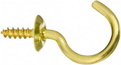 National Mfg. - 10 Lb Capacity, 0.87" Projection, Solid Brass All Purpose Hook - 0.35" Thread Length, 0.88" OAL, 0.1" Wire Diam - Benchmark Tooling