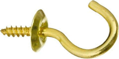 National Mfg. - 10 Lb Capacity, 0.76" Projection, Solid Brass All Purpose Hook - 0.3" Thread Length, 3/4" OAL, 0.09" Wire Diam - Benchmark Tooling