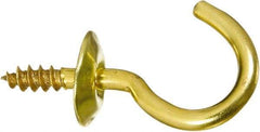 National Mfg. - 5 Lb Capacity, 0.63" Projection, Solid Brass All Purpose Hook - 1/4" Thread Length, 0.63" OAL, 0.08" Wire Diam - Benchmark Tooling