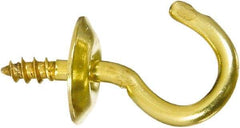 National Mfg. - 5 Lb Capacity, 1/2" Projection, Solid Brass All Purpose Hook - 0.2" Thread Length, 1/2" OAL, 0.07" Wire Diam - Benchmark Tooling