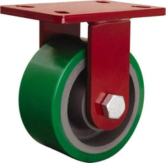 Hamilton - 6" Diam x 3" Wide x 7-1/2" OAH Top Plate Mount Rigid Caster - Polyurethane Mold onto Cast Iron Center, 2,200 Lb Capacity, Tapered Roller Bearing, 5 x 7" Plate - Benchmark Tooling
