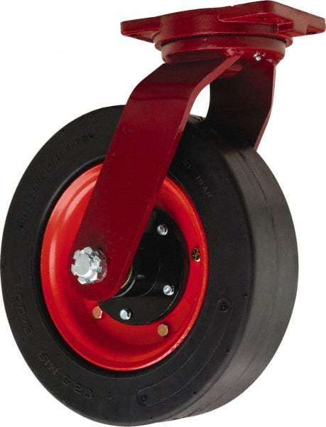 Hamilton - 14" Diam x 4" Wide, Rubber Swivel Caster - 3,000 Lb Capacity, Top Plate Mount, 8-1/2" x 8-1/2" Plate, Tapered Roller Bearing - Benchmark Tooling