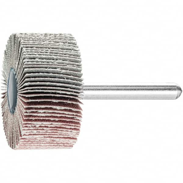 PFERD - 1-1/2" Diam x 1" Face Width, Aluminum Oxide Coated Mounted Flap Wheel - 1/4" Shank Mount, 240 Grit, 23,000 Max RPM - Benchmark Tooling