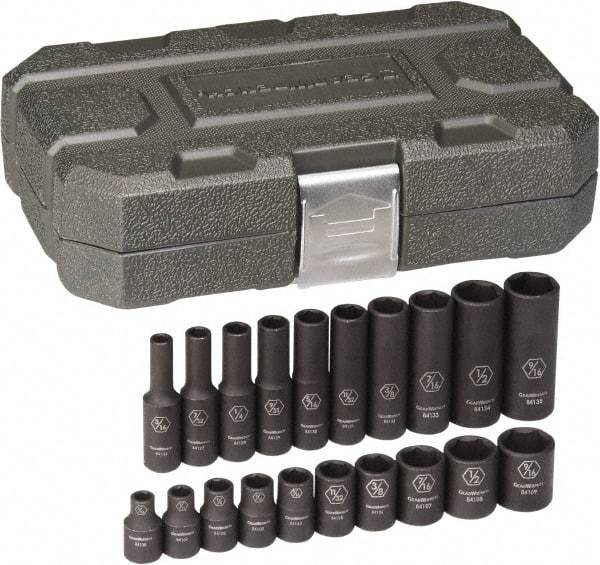 GearWrench - 20 Piece 1/4" Drive Black Finish Deep Well Impact Socket Set - 6 Points, 3/16" to 9/16" Range, Inch Measurement Standard - Benchmark Tooling