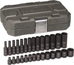 GearWrench - 28 Piece 1/4" Drive Black Finish Deep Well Impact Socket Set - 6 Points, 4mm to 11mm Range, Metric Measurement Standard - Benchmark Tooling