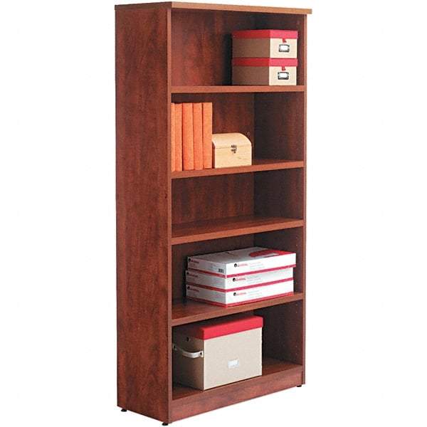 ALERA - 5 Shelf, 65" High x 31-3/4" Wide Bookcase - 14" Deep, Woodgrain Laminate, Medium Cherry - Benchmark Tooling