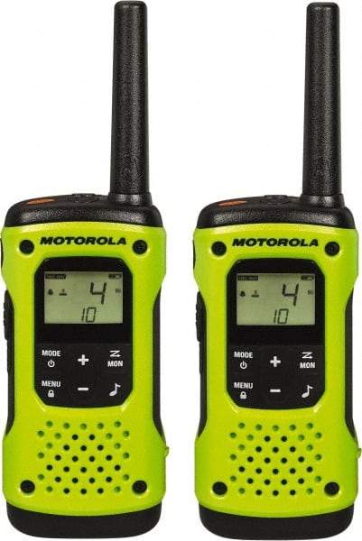 Motorola - 16 Mile Range, 22 Channel, 0.5 & 1.5 Watt, Series Talkabout, Recreational Two Way Radio - FRS/GMRS Band, 462.55 to 467.7125 Hz, AA & NiMH Battery, 9 NiMH & 23 AA hr Life, 9.65" High x 9.45" Wide x 2.44" Deep, Scanning, Low Battery Alerts - Benchmark Tooling