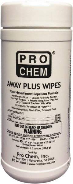 Pro Chem - 40 Count 25% DEET Towelette - For Mosquitos, Chiggers, Gnats, Stable Flies, Fleas, Ticks, Black Flies, Sand Flies - Benchmark Tooling