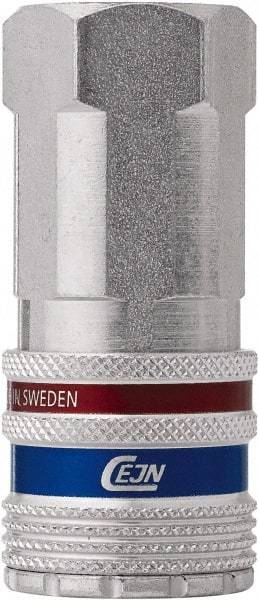 CEJN - 1/2 Female NPT European High Flow Pneumatic Hose Safety Coupler - Steel/Brass, 3/8" Body Diam - Benchmark Tooling