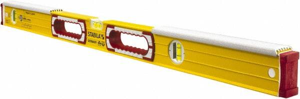 Stabila - 36" Long 3 Vial Spirit Level - Aluminum, Yellow, 2 Plumb & 1 Level Vials - Benchmark Tooling