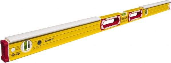 Stabila - 48" Long 3 Vial Spirit Level - Aluminum, Yellow, 2 Plumb & 1 Level Vials - Benchmark Tooling